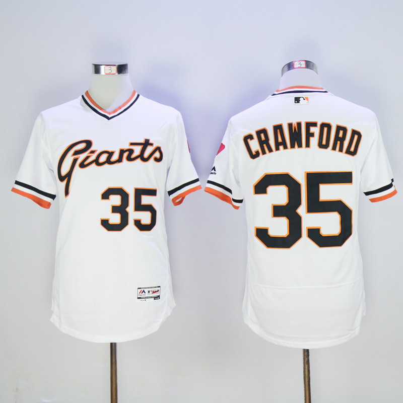 Men San Francisco Giants 35 Crawford White Throwback Elite MLB Jerseys